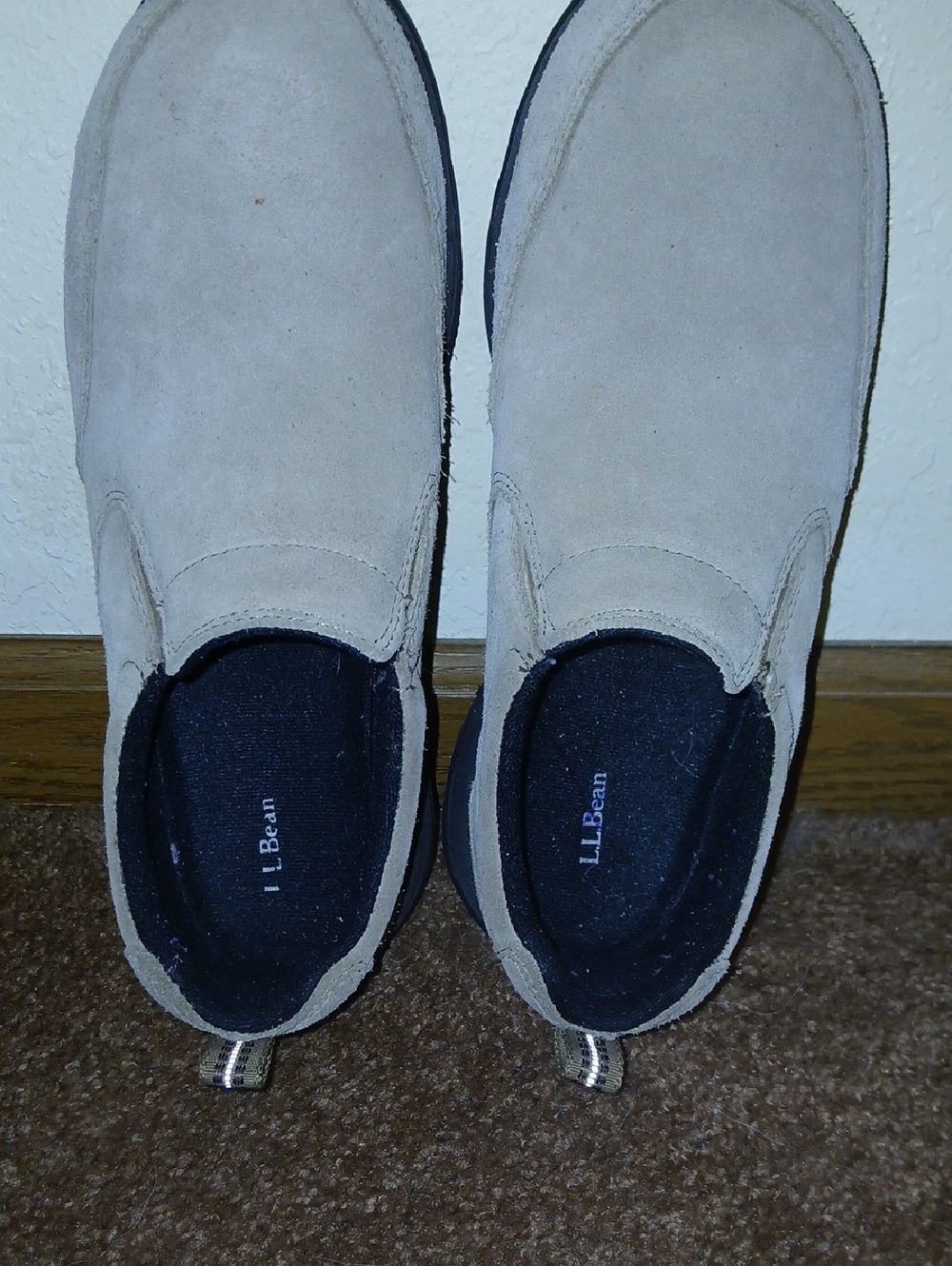 L.L. Bean Women's Light Gray Suede Slip-On Loafers with Black Lining